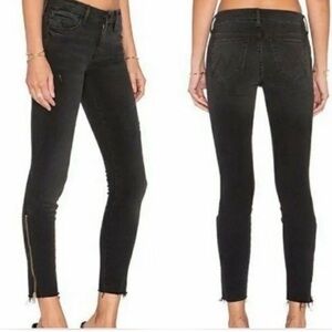 Mother The Looker Zip Fray Jeans 25 Wait Until Dark Black Skinny Ankle Raw Hem